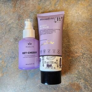 NEW/ Unused Maelys GET-CHEEKY Enriched Cellulite Oil & Bloomfield Body Scrub Set